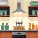 Stylized icon representing enjoying a finished kitchen with a family cooking or gathering